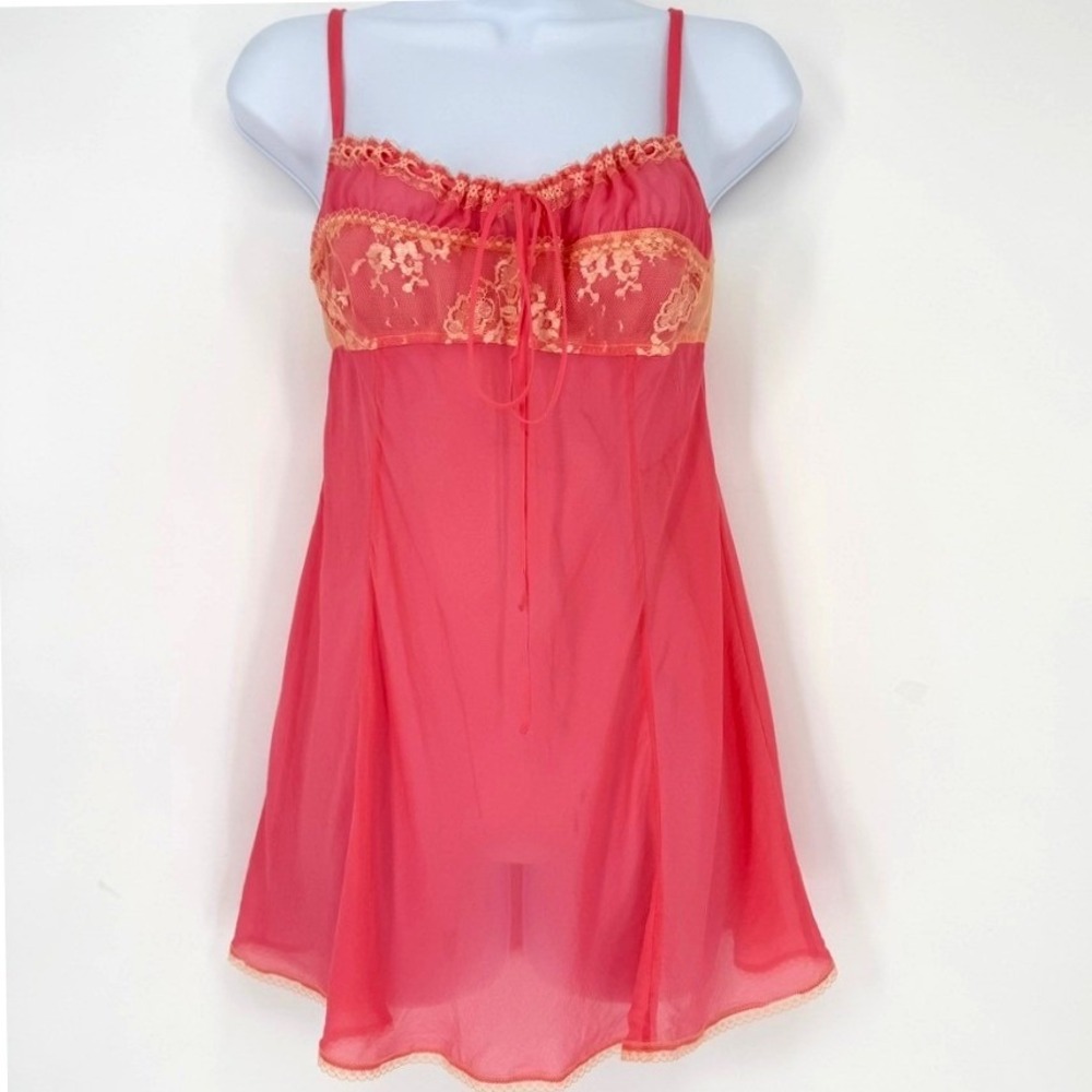 Y2K Victoria's Secret 100% Silk Babydoll Milkmaid Coral Pink Dress Coquette M‎
